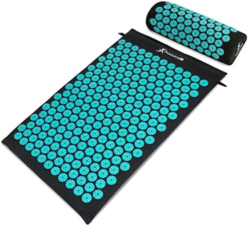 ProsourceFit Acupressure Mat and Pillow Set for Back/Neck Pain Relief and Muscle Relaxation, Black/Aqua