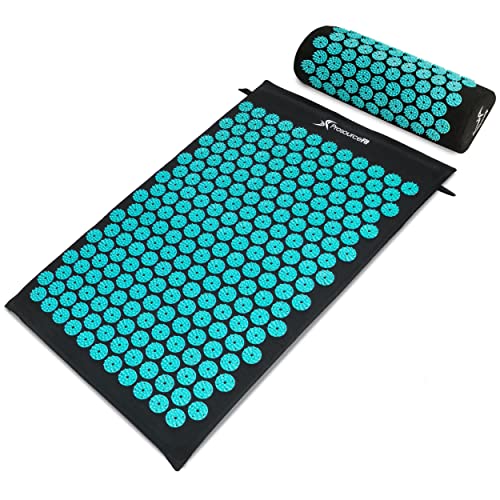 ProsourceFit Acupressure Mat and Pillow Set for Back/Neck Pain Relief and Muscle Relaxation, Large - Black/Aqua by ProsourceFit - Used condition - US$24.27