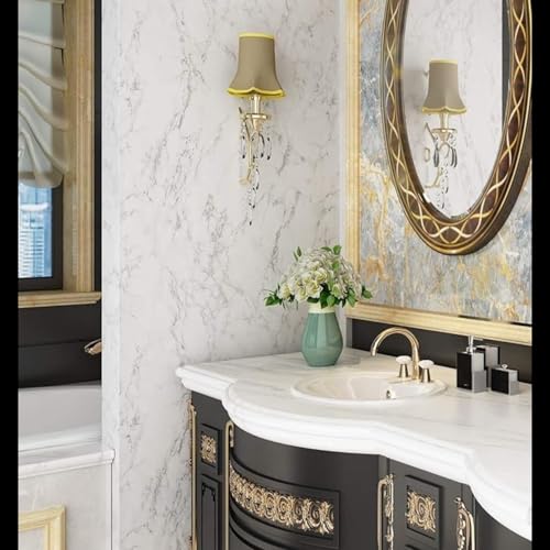 Image of Kitchen Cabinets Marble Wallpaper Roll for Home & Kitchen Decor - Oil Proof Waterproof Self Adhesive Wall Paper Sticker for Floor Tiles, Countertop, Cupboard, Drawer (60 * 200 cm) (White Marble, 10)