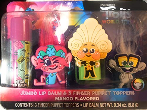 Dreamworks Trolls World Tour Jumbo Lip Balm Finger Puppet Toppers Mango Flavor