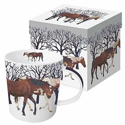 Paperproducts Design Decorative Bone China Mug Gift Box Set - Beverages, Hot, Cold Drinks, Tea – Artistic Designs, Decorated Mugs – 13.5 Ounces, Patti Gay/Two Can Art Winter Horses Design