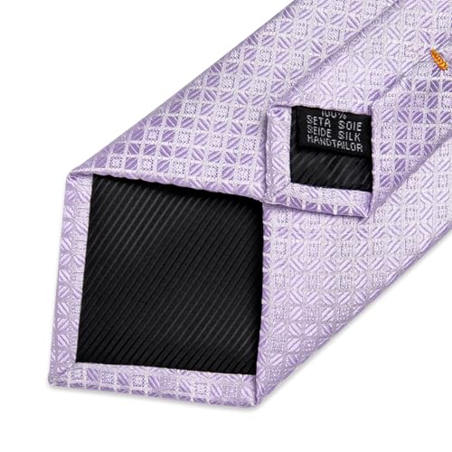 Image of DiBanGu Mens Silk Plaid Tie and Pocket Square Set | Elegant Silk Formal Tie Set, Woven Check Necktie and Cufflinks Tie Clip Set, Perfect for Wedding Party, Comes in Gift Box