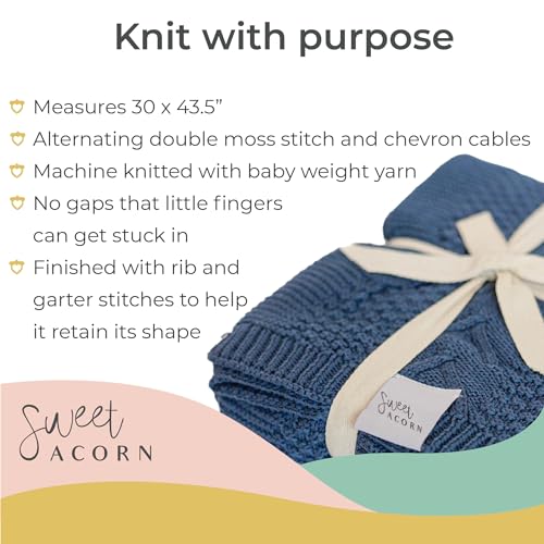 Image of Knit Baby Blanket in Cable Pattern, Organic Cotton Blankets for Crib or Stroller, Receiving Blankets - Bay Blue