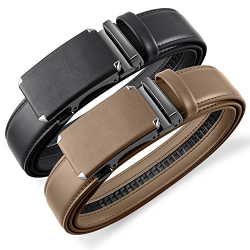 Image of DOOPAI Men's 2 Pack Ratchet Dress Belt - Adjustable 1 3 /8 inch Genuine Leather, Size Length Can Be Cut, With Gift Box