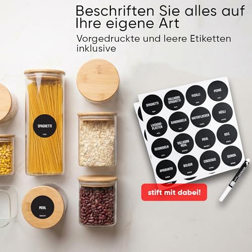Deco haus® Vorratsgläser mit Deckel 6er Set [+ETIKETTEN] - Für Müsli, Cornflakes, Zucker, Mehl...