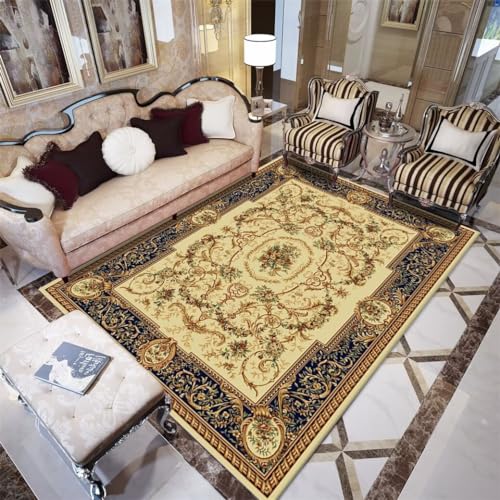 Tapis enfant jaune 60x110 cm lavable pour chambre rétro