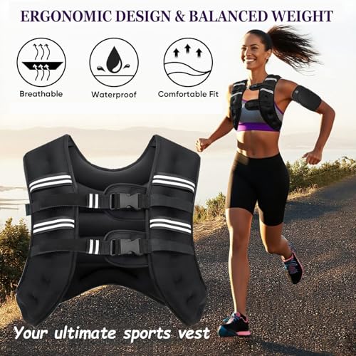 Image of Weighted Vest for Women and Men, 8 /12 /16 /20lb Weight Vest with Reflective Stripe for Workout, Strength Training, Running, Fitness, Muscle Building, Weight Loss, Weightlifting