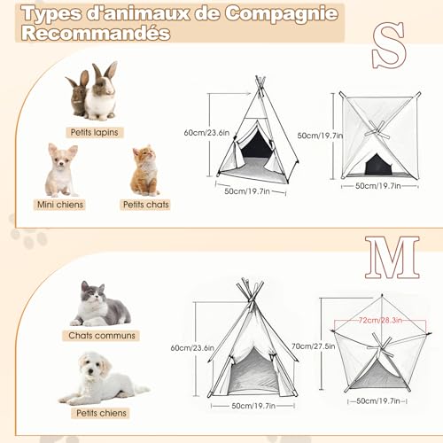 Haustierzelt, Tipi-Spielzelt für Tiere mit abnehmbarer Innenkissen, Innenhundehaus für Hunde/Katzen (Weiß, M)