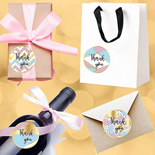 El Nido 600Pcs 1.5" Thank You Stickers / 8 Different Designs With Gold Foil / 600 Thank You Stickers Per Roll / Roll Sticker Supplies For Business Packaging (8 Design Roll Stickers, 600Pcs) #TOP6