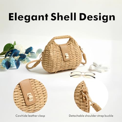 Woven Straw Purse with Crossbody Strap, Clutch Purses for women, Boho Summer Beach Bag Shoulder Vacation Handwoven Handbag3