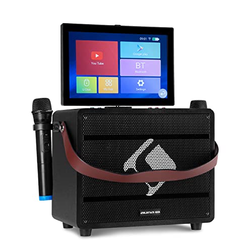 AUNA PA Maquina de Karaoke, Sistema de PA Profesional, Karaoke Portatil Profesional 2 Micrófonos, Bluetooth, Altavoces Auto Amplificados, Micrófono Inalámbrico, LCD 12,1 Pulgadas para Exteriores