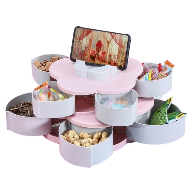Rotating Snackle Box Container Zcargel Double Layers Rotating Snack Box Snack Spinner Large Capacity Snack Serving Tray Portable Clear Snack Tray for