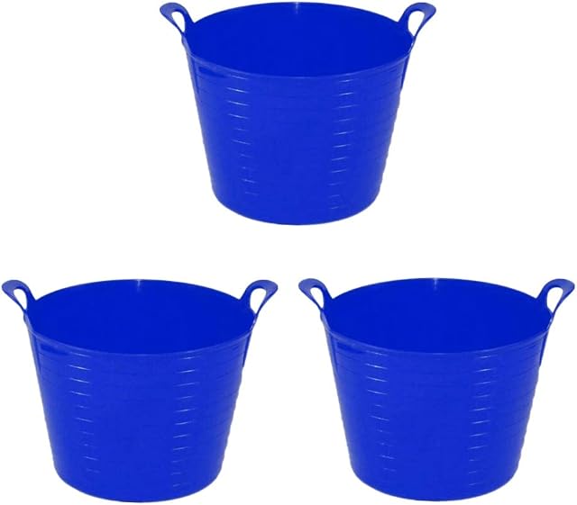 3 x 26 Litre Flexi Tub Garden Home Flexible Colour Storage Container Bucket Polyethylene Flex Tub- MADE IN U.K (Blue)