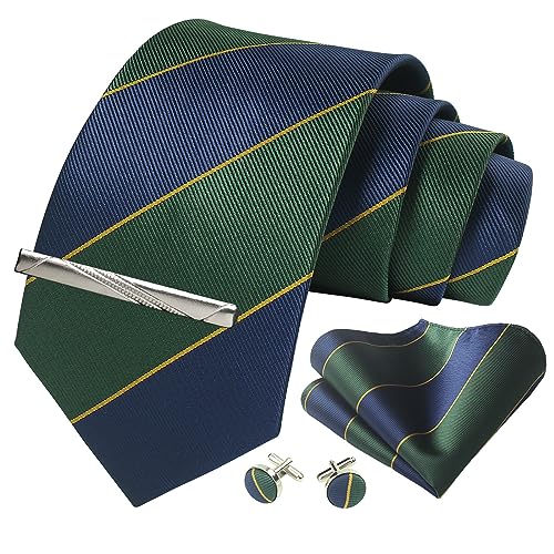 Image of Striped Plaid Polka Dot Mens Tie Formal Necktie Pocket Squares Ties Clips Cufflinks Classic for Men Set