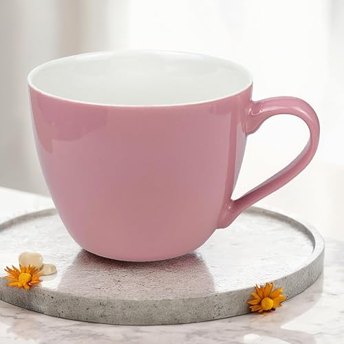 Miniatura 2 de MECOWON Tazas de café de porcelana de 30 onzas, juego de 2 tazas grandes para sopa, cereales y ensalada (rosa)