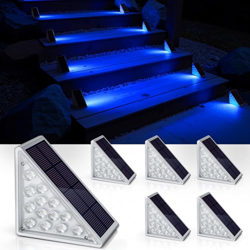 Image of NIORSUN Solar Step Lights,6 Pack Blue LED Outdoor Step Lights, Stair Lights Outdoor for Patio, Fence, Yard, Walkway, Solar Powered Auto On /Off, IP67 Waterproof, Easy Install