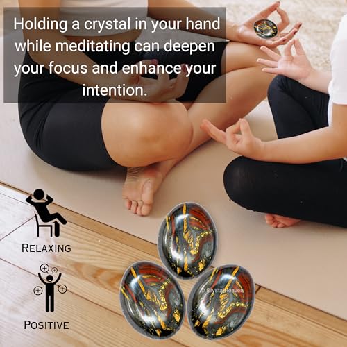 Image of Certified Iron Tiger Eye Crystal Palm Pebbles Stones for Anxiety Stress Relief Massage - AAA Grade Original Healing Gemstone Agate Palm Stone for Yoga Meditation Spiritual Reiki Feng Shui