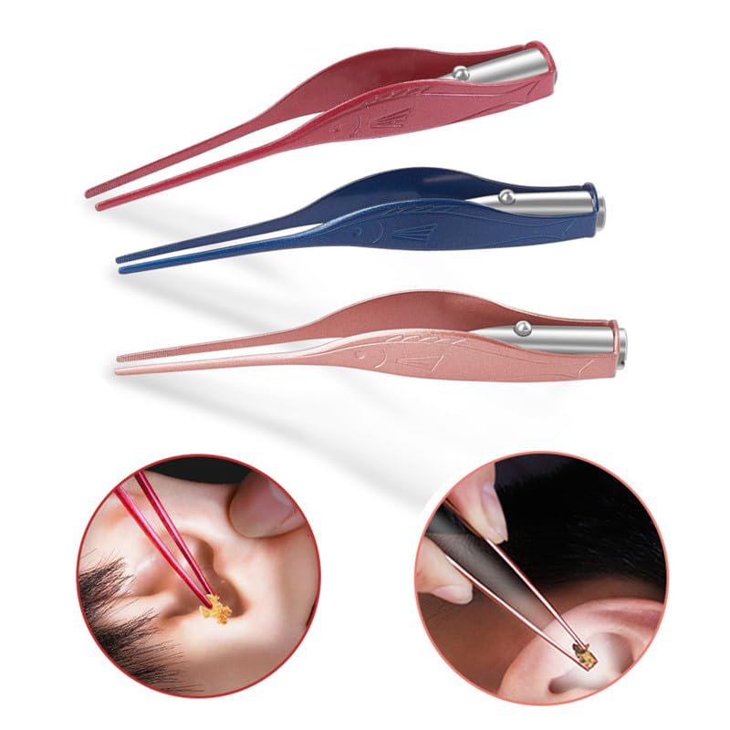 Pince à épiler LED avec lampe de poche étanche, nettoyage doux des oreilles, Rose Gold