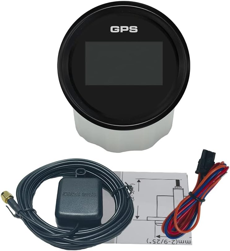 ELING 52mm Digital GPS Speed Gauge Odometer for Auto Car Motorcycle Boat Truck 12 24 Volt Waterproof(Black+Black)