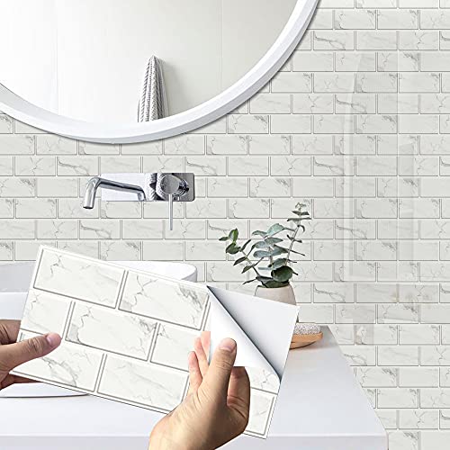 White Brick Tile Stickers for Bathroom Kitchen Waterproof Vinyl Stick on Tiles Backsplash Self Adhesives Wall Tile Transfers Peel and Stick Tile Decals for Living Room - Image 2