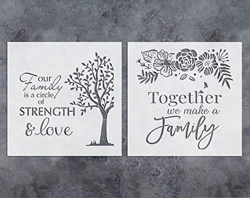 GSS Designs 2 Pack Family Tree Flower Stencil (12x12 Inch) Family Together DIY Signs with Word Tree Flower Stencils for Painting on Wood, Wall Art, DIY Home Decor (SL-088)