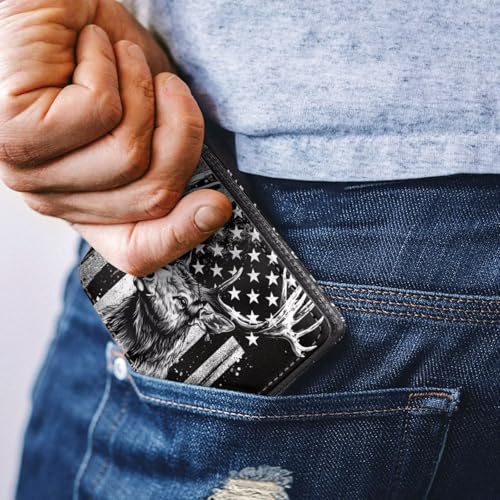 Image of Coldinair Deer USA Flag Leather Wallet for Boys Kids Purse Wallets Waterproof Leather Boys Bifold Wallet Credit Card Cash Id Holder Cool Slim Bifold Small Coin Purses