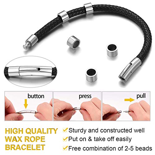 Chainshouse Personalized Men Id Black Braid Rope Bracelet With Small Custom Beads - 5Mm 7.9 Inch Customize Family Name Bracelet(3 Beads) #TOP4