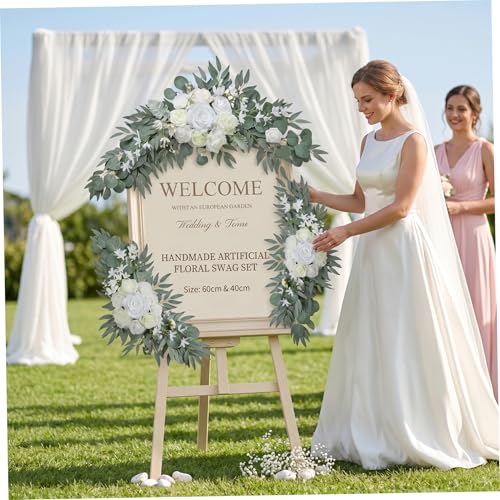 Fleurs pour arche de mariage kit de 2 pièces blanches et feuillage gris-vert décoratif - 3