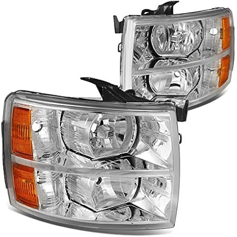 DNA MOTORING HL-OH-CSIL07-CH-AM Pair of Chrome Amber Headlights Compatible with 07-13 Silverado 1500/07-14 Silverado 2500 HD 3500 Cover