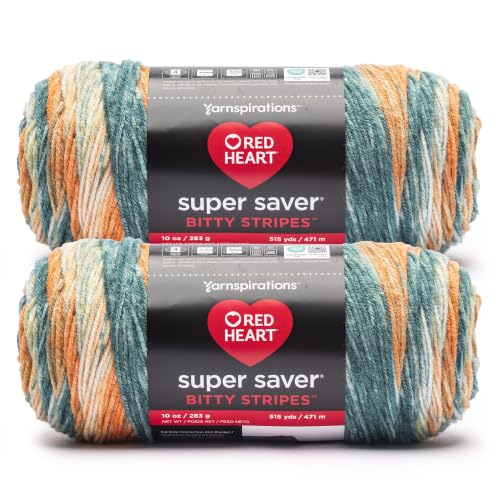 Image of Red Heart Super Saver Bitty Stripes Crochet Yarn, Coral Reef, 2-Pack