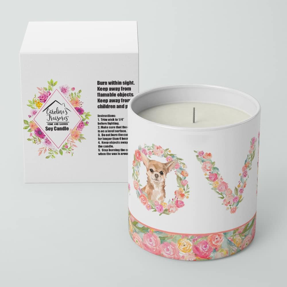 Caroline's Treasures WDK4565CDL Chihuahua #2 Love 10 oz Decorative Soy Candle Nature Soy Wax Essential Oil Home Decor Ideal for Bedroom Kitchen Bath Office Gift, 10 oz