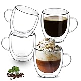 Clear Glass Coffee Mugs 8 oz, Double Wall Insulated Glass Coffee Mugs Set with Handle 4 packs 250Ml