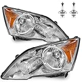 ROADEAL Headlights Assembly for 2007-2011 Honda CR-V Halogen Headlamp Replacement, High/Low Beam W/Bulbs, Driver & Passenger Side