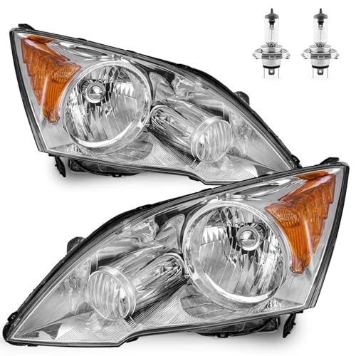 ROADEAL Headlights Assembly for 2007-2011 Honda CR-V Halogen Headlamp Replacement High/Low Beam W/Bulbs Driver & Passenger Side
