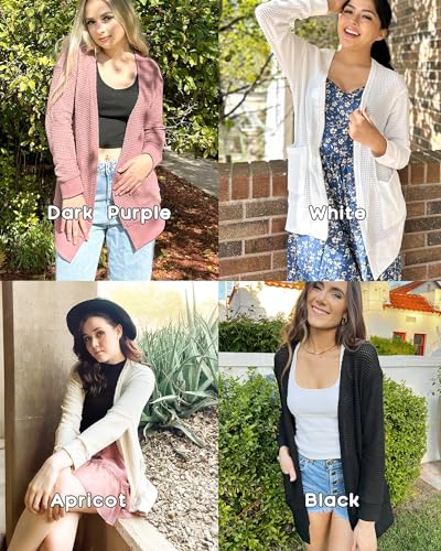 Image of STYLEWORD Women's Fashion Cardigan Sweater Lightweight Open Front Long Casual Beach Kimonos Outfits with Pockets