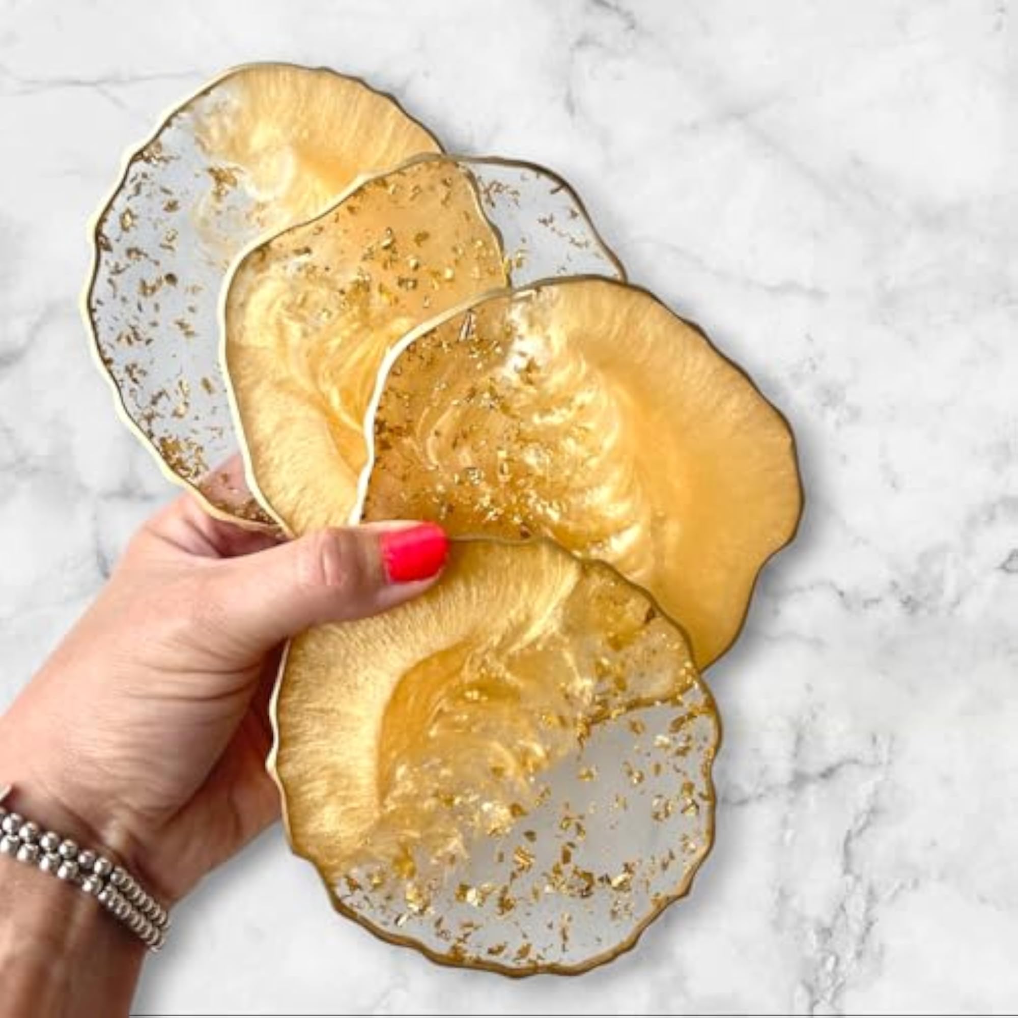 Resin Coaster Set, 4 Inch Decorative Holder Coasters