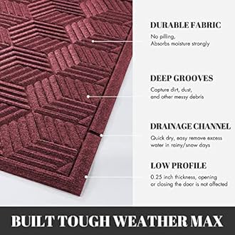 Yimobra Front Door Mat, All-Season Waterproof Outdoor Mat for Entrance with Drainage Holes, Heavy Duty Non-Slip Doormat for Garage Patio Entryway Indoor, 29.5x17, Red