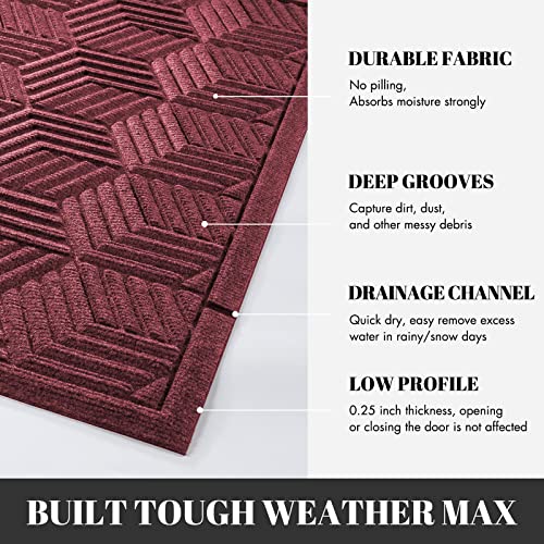 Yimobra Front Door Mat, All-Season Waterproof Outdoor Mat for Entrance with Drainage Holes, Heavy Duty Non-Slip Doormat for Garage Patio Entryway Indoor, 29.5x17, Red