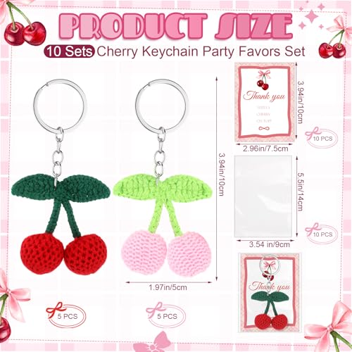 Image of XunYee Cherry Keychains with Thank You Cards Bulk Birthday Baby Shower Party Favors Small Business Gifts Decoration for Women