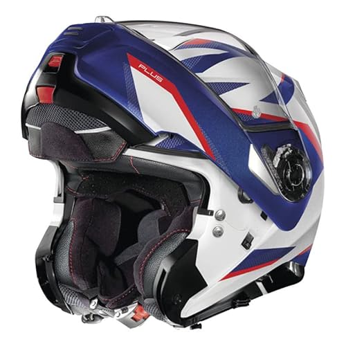 Nolan N100-5 Plus Modular Motorcycle Helmet Overland Metal White/Blue/Red - X-Large #TOP1