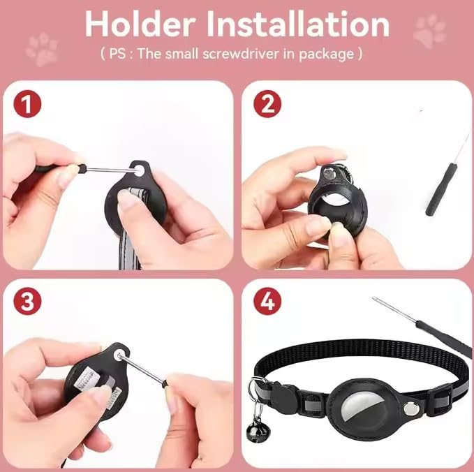 Image of Cat Collar Breakaway, Reflective Kitten Collar with Air Tag Holder and Bell for Girl Boy Cats (Black)