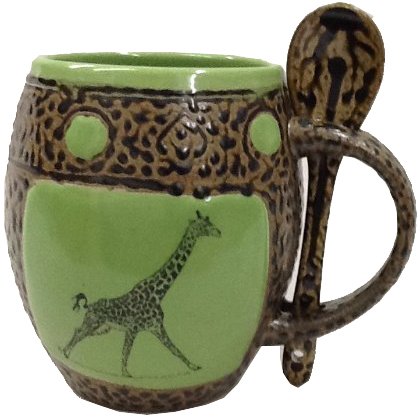 ALWAYS AZUL POTTERY Running Giraffe Mug w/Spoon in Green - Handmade Ceramic Coffee Mug - Stylish and Unique Handcrafted Artistic Drinkware - Polished