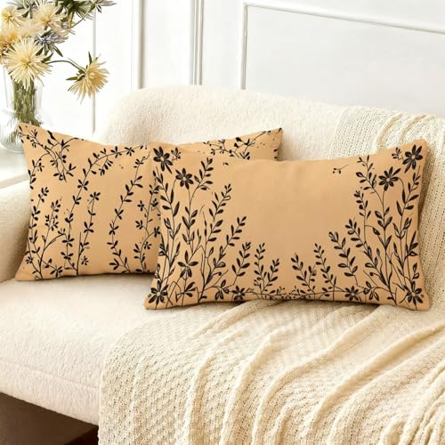 Housse coussin 50x80 imperméable en velours géométrique marron double face