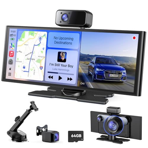 Écran Voiture sans Fil 10,26'' 60FPS Compatible Apple CarPlay & Android Auto - Caméra Embarquée 3 Canaux, GPS Navigation OTA, Commande Vocale, Bluetooth,...