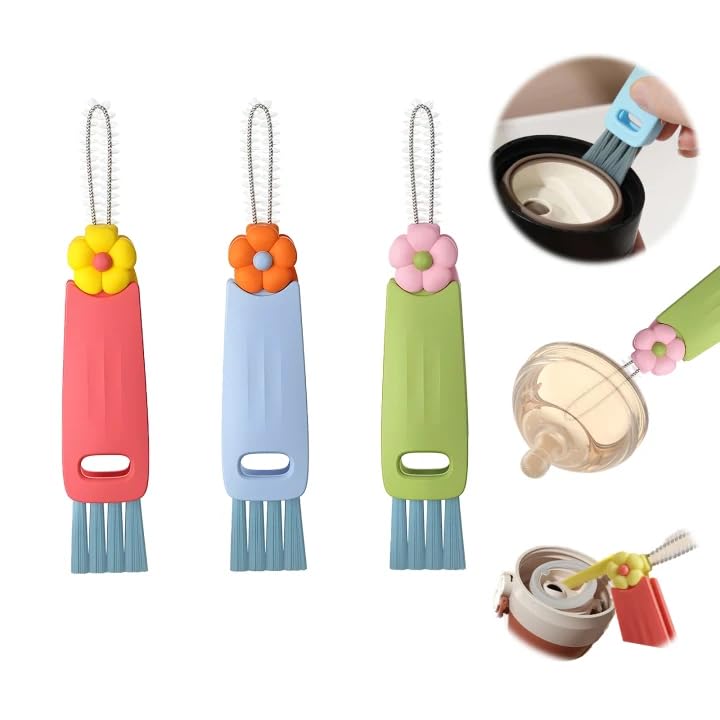3 Stück Tassendeckel Lücken Reinigungsbürsten Set, 3 in 1 Becherdeckel-Reinigungsbürste Flaschendeckel Bürste Reinigungsbürste Becher Deckel Tragbarer Becherdeckelreiniger für Verschiedene Tassen