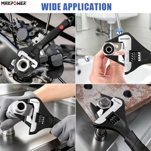 Image of MAXPOWER Slim Jaw Adjustable Wrench Set, 8 inch 10 inch 12 inch Wide Jaw Opening Adjustable Wrench, Dual Scale with Metric and SAE, Deep Jaw with Soft Grip Handle, Jaw Capacity 36mm 50mm 60mm