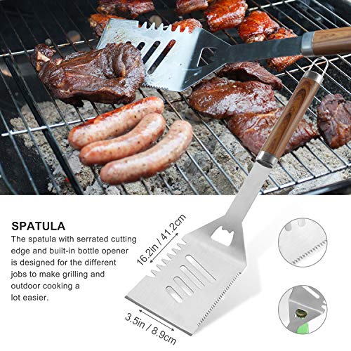Grilljoy 30Pcs Bbq Grill Tools Set With Thermometer And Meat Injector. Extra Thick Steel Spatula, Fork& Tongs - Complete Grilling Accessories In Portable Bag - Perfect Grill Gifts For Men And Women #TOP1