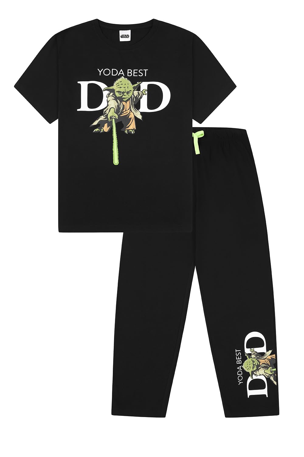 Star Wars Yoda Best Dad Mens Long Pyjama Set (XX-Large) Black