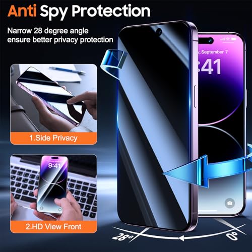 Image of UniqueMe 2 Pack for iPhone 14 Pro Max Privacy Screen Protector - 6.7 inch[Bubble-Free] [Military Grade Shatterproof & 9H+ Hardness] Privacy Screen 14 Pro Max Tempered Glass Full Coverage,Easy to install