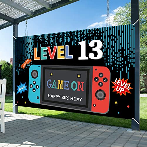 13Th Birthday Banner Video Game Decorations For Boys, Level Up 13 Birthday Backdrop Party Supplies, Gaming Theme Happy 13Th Bday Party Photo Prop Decor #TOP2